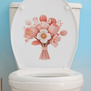 3D floral wall decal featuring pink tulips and daisies for home and bathroom decor
