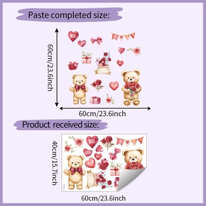 Mise en page de stickers muraux montrant ours de la Saint-Valentin et dimensions