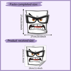 Detail showing dimensions for the angry cartoon character bathroom toilet wall sticker