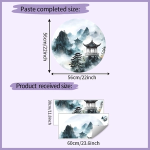 Ink style landscape wall sticker with dimensions 56cm diameter for home decor