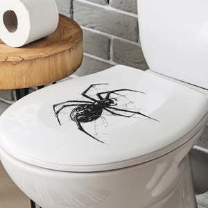 Realistische zwarte spin en spinnenweb 3D-sticker voor Halloween toiletdeksel decoratie