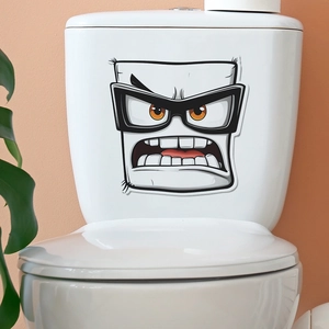 Creative Funny Angry Cartoon Face Toilet Sticker PVC Waterproof Removable Wall Decal For Bathroom Decor Square Face Graphic