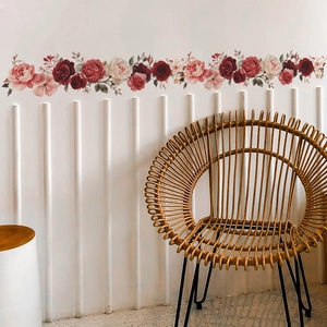 Peony floral wall stickers with burgundy and pink flowers for bedroom and living room decor