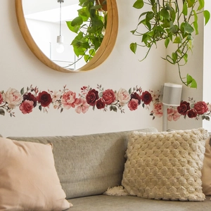 Peony and rose floral wall stickers with green leaves for living room home wall decoration