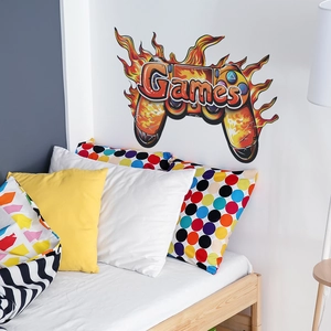 Graffiti style gamepad wall sticker with flames and Games text for bedroom decor