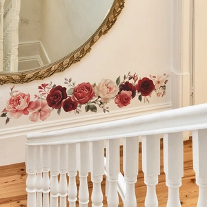 Peony flower wall decals in vintage red and pink tones for home interior decoration