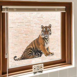 Realistic tiger window wall sticker for home decor with detailed fur and wooden frame