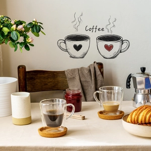 Service à café en verre double paroi avec poignée et dessous de verre isolant en liège