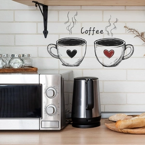 Stickers muraux café minimalistes pour cuisine avec motifs de cœurs faits à la main