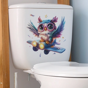 Cartoon owl flying a blue airplane wall sticker for cozy home bedroom nursery decor