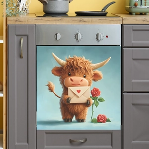 Cute highland cow decorative wall sticker with heart envelope and roses for home decor