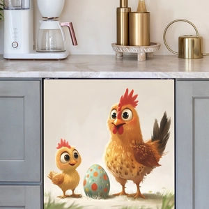 Cartoon Easter chicken and egg wall sticker for kitchen dishwasher and cabinet decoration