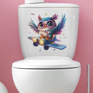 Cartoon owl flying a blue plane wall sticker for bedroom and bathroom decor