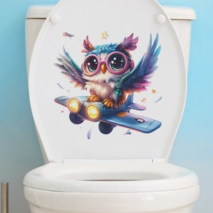 Cartoon owl flying a blue plane wall sticker for creative bedroom and nursery decor