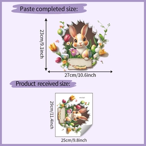 Easter bunny wall sticker showing final size of 23x27cm and sticker sheet layout