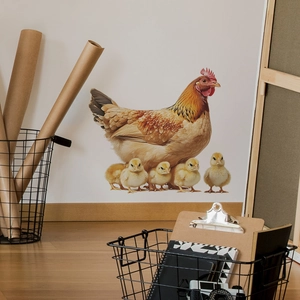 Realistischer Wandaufkleber mit Glucke und Küken für Wohnzimmer und Kinderzimmer