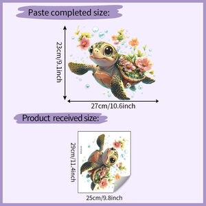 Detaillierte Größentabelle für Aquarell Meeresschildkröte Wandtattoo mit Maßen in cm und Zoll