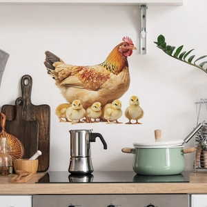 Realistischer 3D Wandaufkleber mit Henne und Küken für Küche und Esszimmer Dekoration