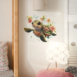 Süßer Schildkröten Wandaufkleber mit Blumenmustern für Schlafzimmer Heimdekoration