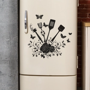Adesivi murali creativi con rose e utensili da cucina per la decorazione della casa