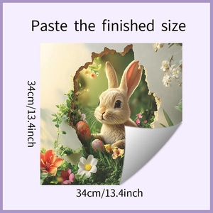 Detail view of 3D Easter bunny wall sticker with colorful eggs and flowers in crack design