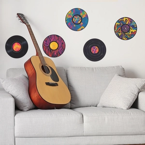 Lot de 5 stickers muraux disques vinyles vintage avec motifs psychédéliques pour salon