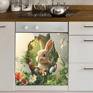 3D Easter bunny wall sticker with colorful eggs and flowers for home decoration