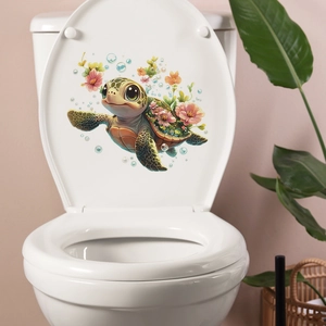 Niedlicher Wandaufkleber mit Meeresschildkröte und Blumen für das Badezimmer