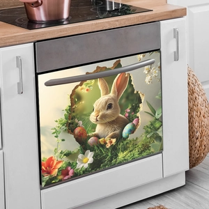 3D Easter bunny wall sticker with colorful eggs and flowers for home wall decor