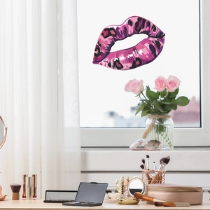 Pink leopard print lip-shaped wall decal for bathroom mirror and home decoration
