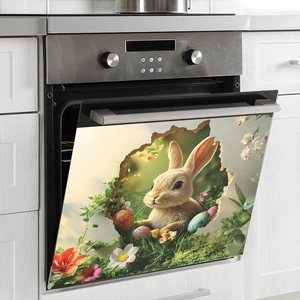 Easter bunny and eggs 3D wall sticker with a creative broken wall effect for home decor