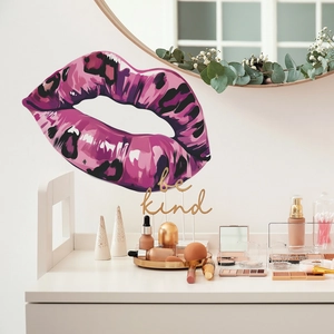 Pink leopard print lip wall sticker for bathroom decor with stylish art design