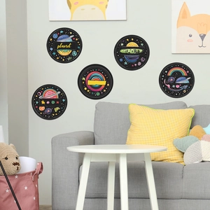 Five creative cartoon space planet wall stickers for kids room and home decor