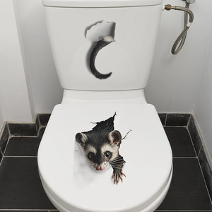 3D Realistic Opossum Toilet Lid Sticker Waterproof Self Adhesive PVC Bathroom Wall Decor Creative 3D Visual Decal For Home
