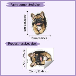 Spécifications de taille pour sticker mural 3D Bouledogue Français et dimensions finales
