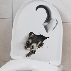 3D realistic opossum wall sticker for bathroom decor with creative cracked surface effect
