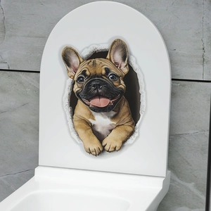 Sticker mural 3D Bouledogue Français avec effet visuel pour décoration de toilettes