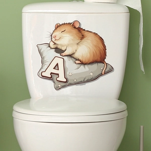 Cute sleeping hamster wall sticker on blue pillow for bathroom and toilet decoration