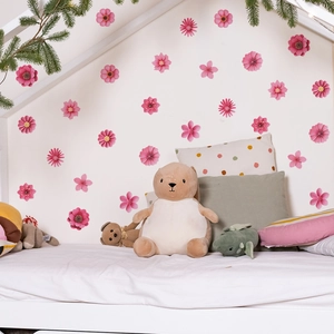 Pink floral 3D paper flower wall stickers for bedroom and nursery party decoration