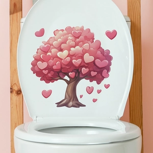 Adesivo per Gabinetto Albero di Cuore Rosa San Valentino PVC Impermeabile Decalcomania da Parete Bagno Arredamento Romantico