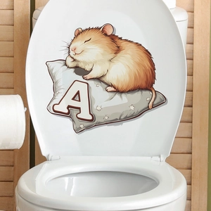 Cute cartoon hamster sleeping on pillow wall sticker for bathroom toilet decoration