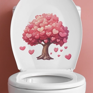 Adesivo autoadesivo per sedile del water con albero di cuori rosa per decorazione del bagno