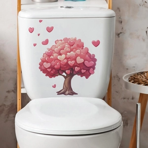 Adesivo murale con albero di cuori rosa per decorazione di bagno e interni domestici