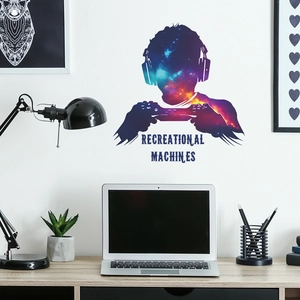 Galaxy gamer silhouette wall sticker with Recreational Machines text for bedroom decor