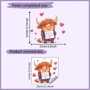 Détail montrant les dimensions du sticker mural vache de la Saint-Valentin avec message