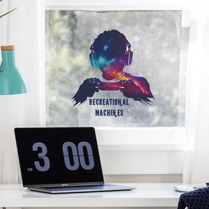 Gamer silhouette wall decal with galaxy nebula print for bedroom and office decor