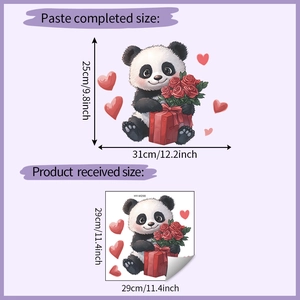 Dettaglio con dimensioni dell'adesivo murale panda con rose per bagno e decorazione