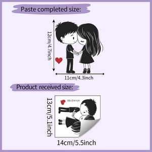 Detail view of cartoon couple wall sticker dimensions 12x11cm for light switches
