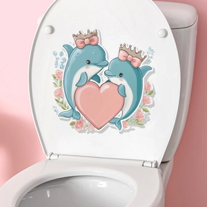 Waterproof PVC dolphin heart toilet seat sticker for bathroom wall home decoration