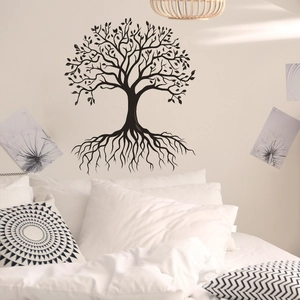 Sticker mural Arbre de Vie noir pour salon avec design moderne de branches et racines